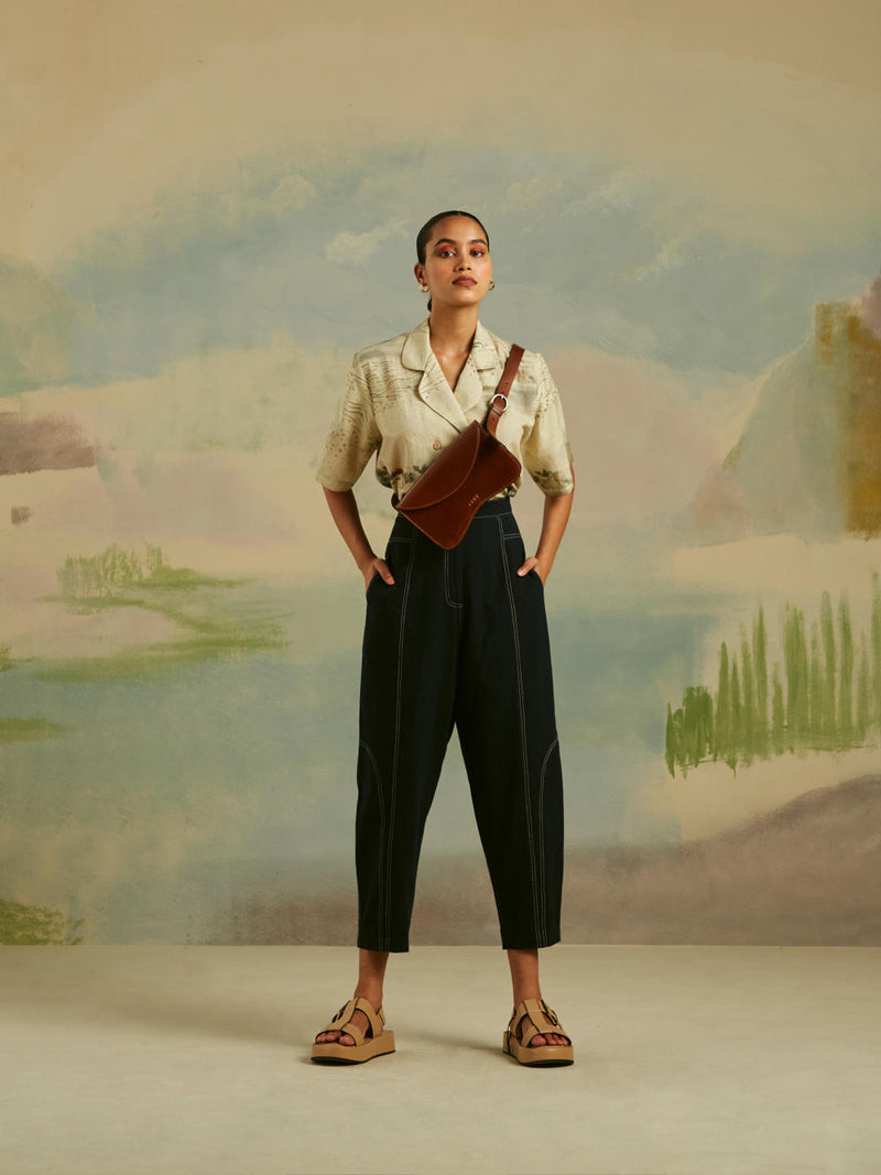 Topstitch Pants - Dark Blue cotton Bottoms by CORD for women in Singapore
