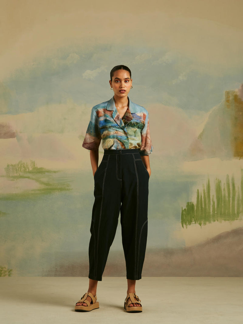 Topstitch Pants - Dark Blue cotton Bottoms by CORD for women in Singapore