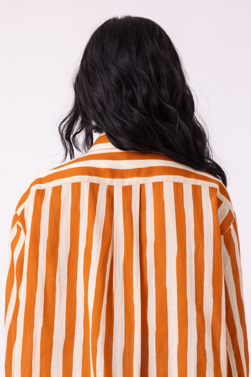 Tori Rust Striped Shirt cotton by The Summer House in rust color for women in Singapore
