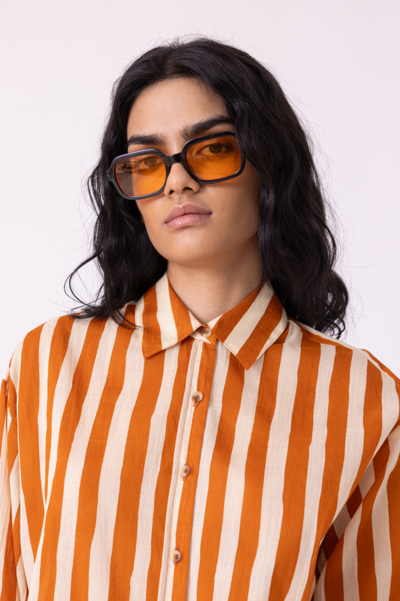 Tori Rust Striped Shirt cotton by The Summer House in rust color for women in Singapore