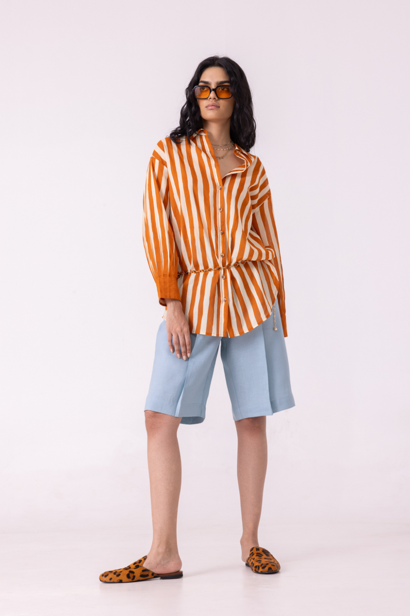 Tori Rust Striped Shirt cotton by The Summer House in rust color for women in Singapore