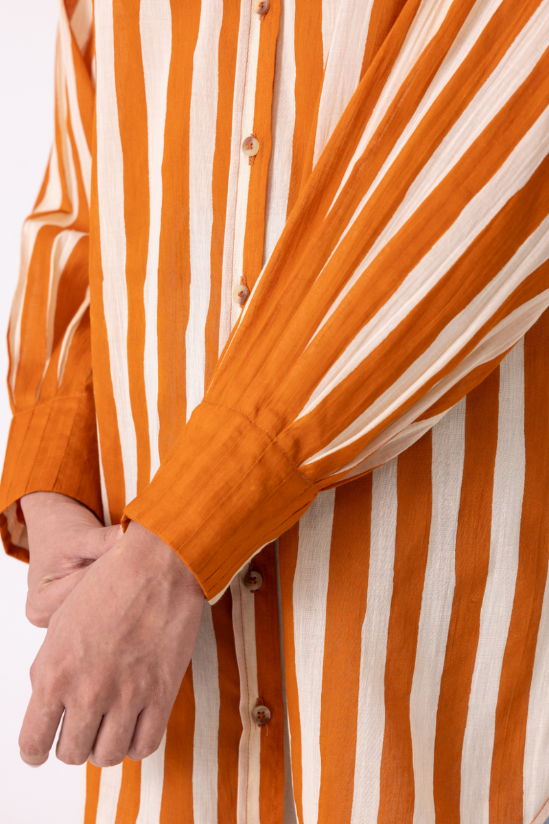 Tori Rust Striped Shirt cotton by The Summer House in rust color for women in Singapore