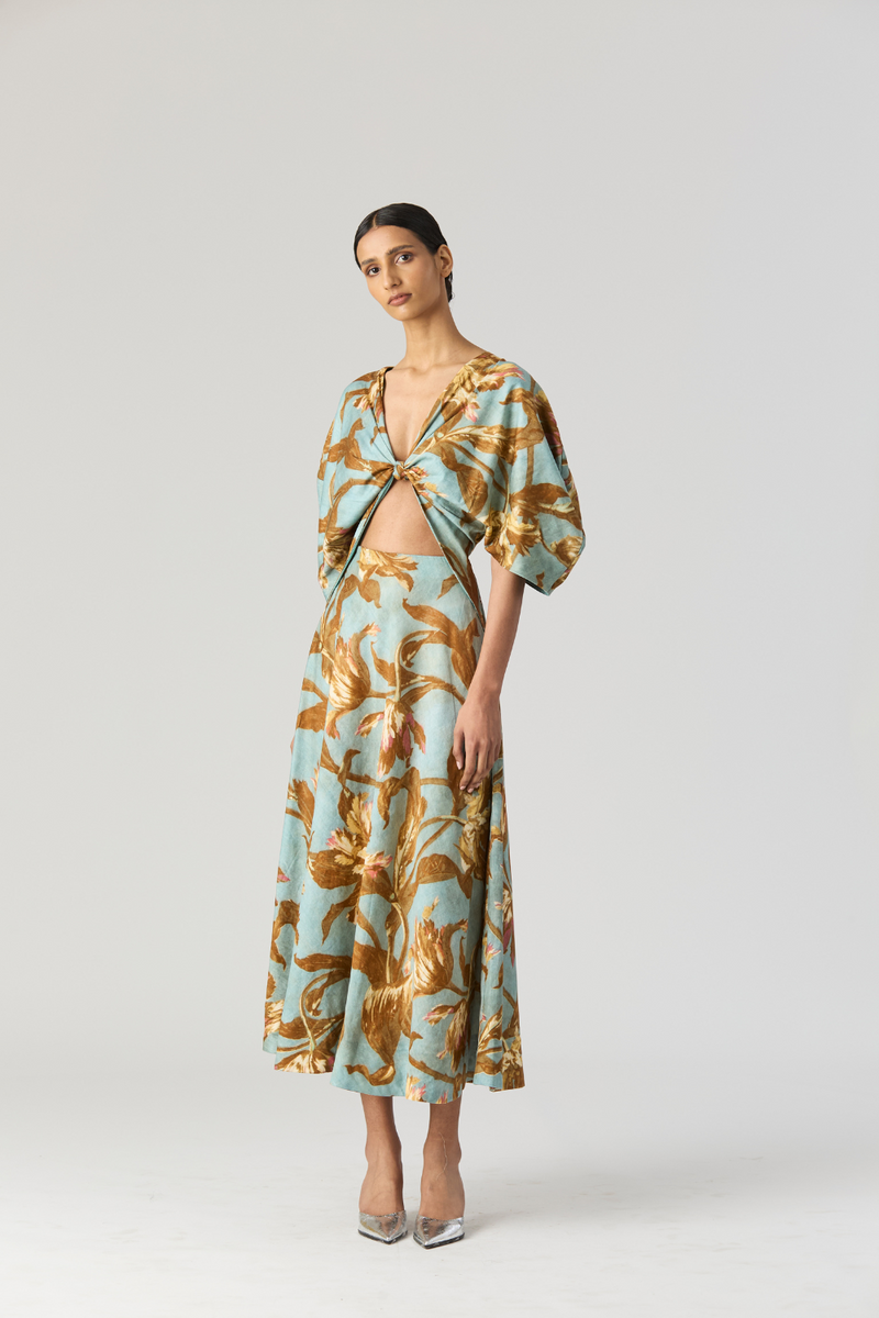 TREVI FRONT KNOTTED DRESS satin by Yam for women in Singapore