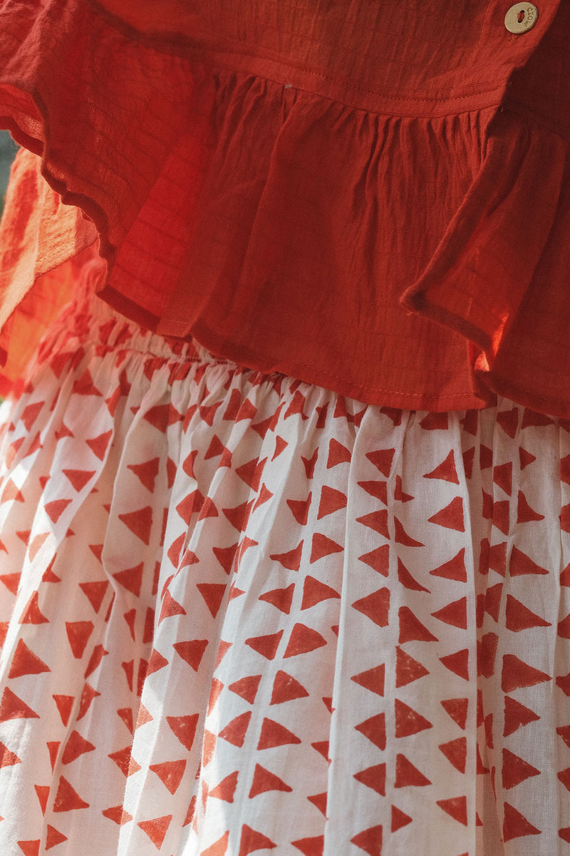 101 Vintage Skirt — Hand Block Triangle mul by World of Crow in multi color for women in Singapore