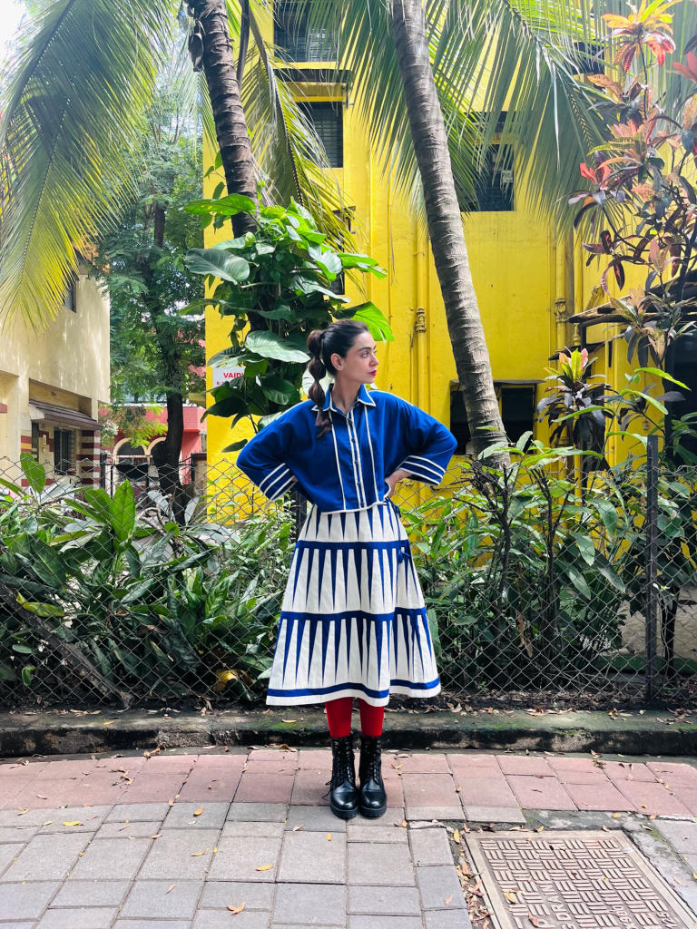 Trikon Skirt - Short + Tiger Shirt cotton by Ka-Sha in multi color for women in Singapore
