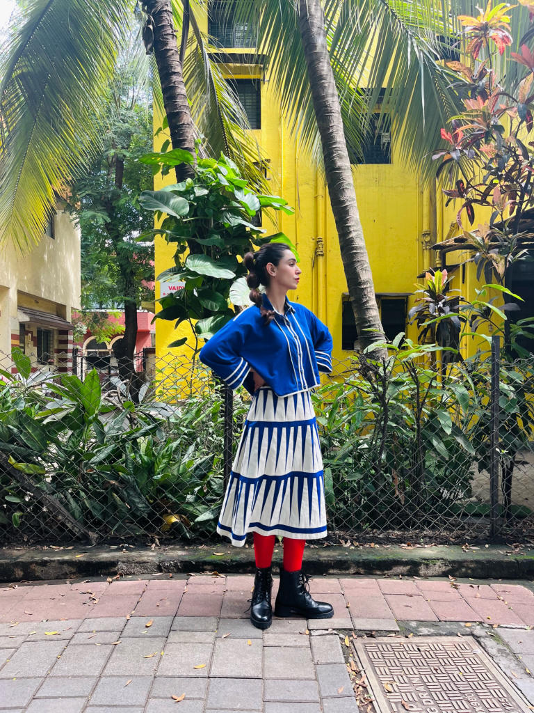 Trikon Skirt - Short + Tiger Shirt cotton by Ka-Sha in multi color for women in Singapore