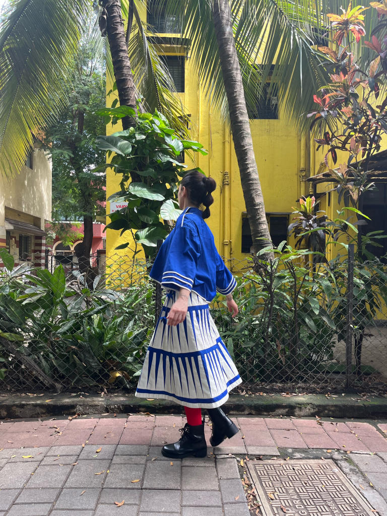 Trikon Skirt - Short + Tiger Shirt cotton by Ka-Sha in multi color for women in Singapore