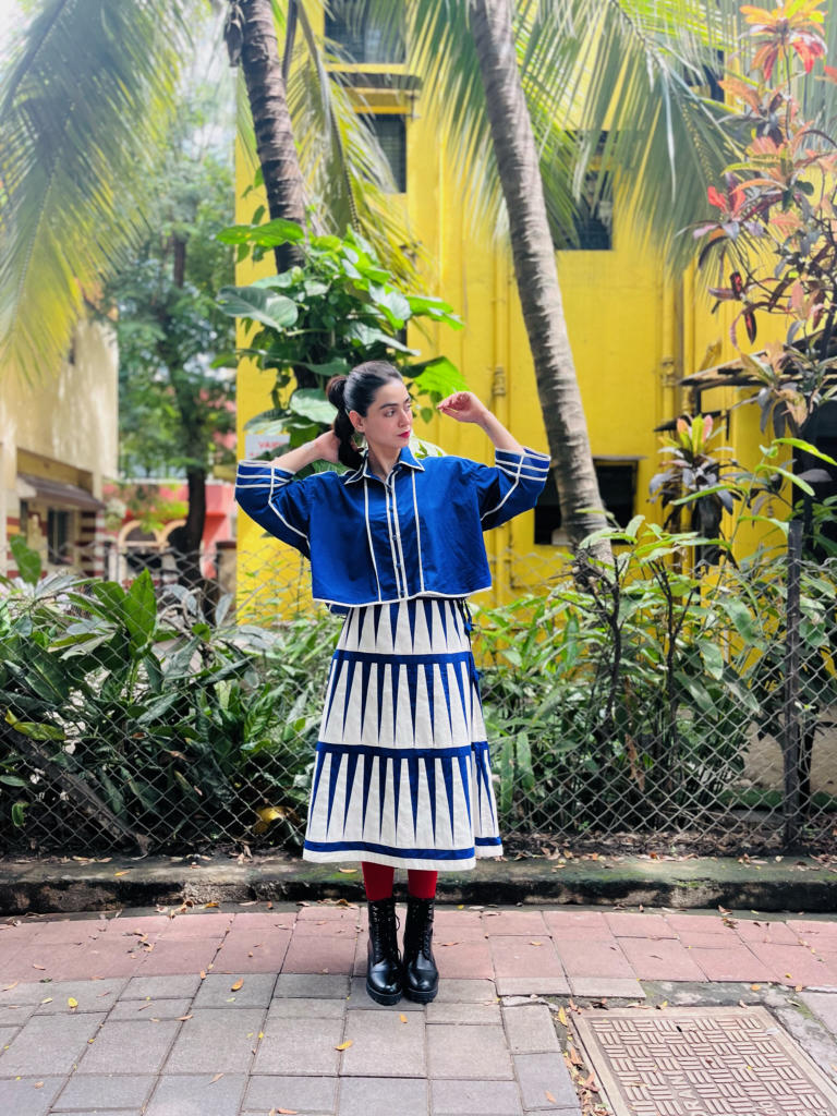 Trikon Skirt - Short + Tiger Shirt cotton by Ka-Sha in multi color for women in Singapore