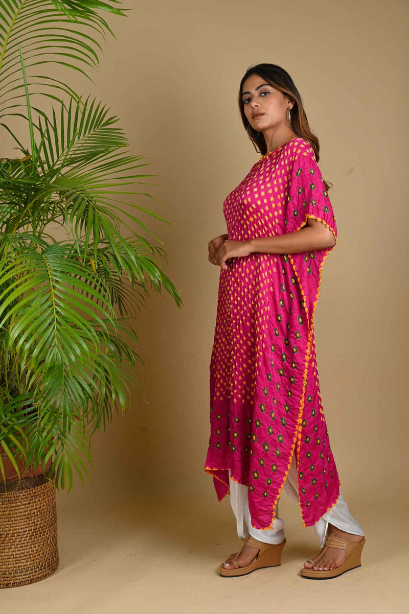 TRIPLE DOT KAFTAN-FUSCHIA PINK silk by Dyelogue for women in Singapore