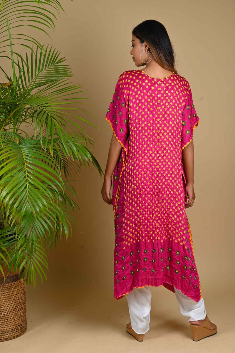 TRIPLE DOT KAFTAN-FUSCHIA PINK silk by Dyelogue for women in Singapore