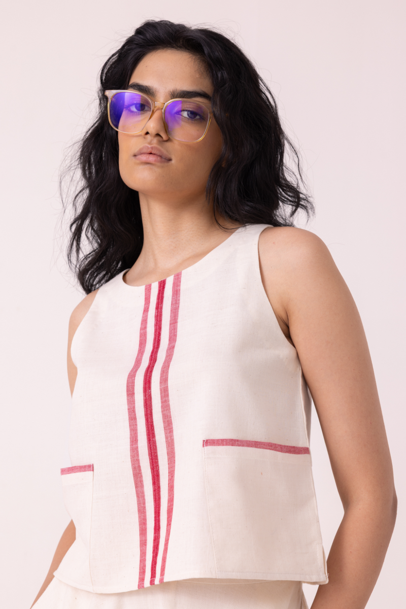 Tris Off White Handwoven Top cotton by The Summer House for women in Singapore