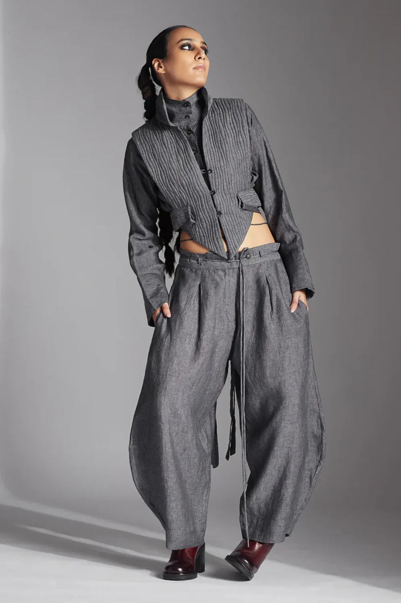 Tuen Jacket in Linen-Grey linen by Chola in grey color for women in Singapore
