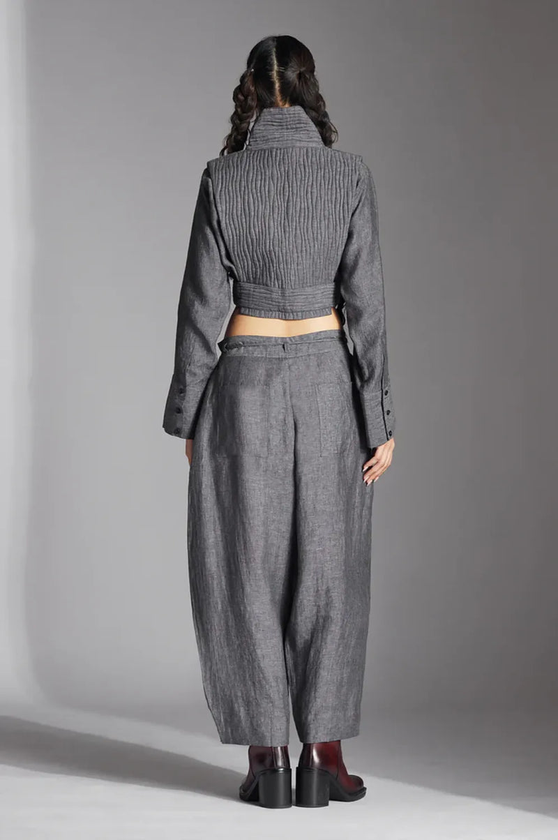 Tuen Jacket in Linen-Grey linen by Chola in grey color for women in Singapore