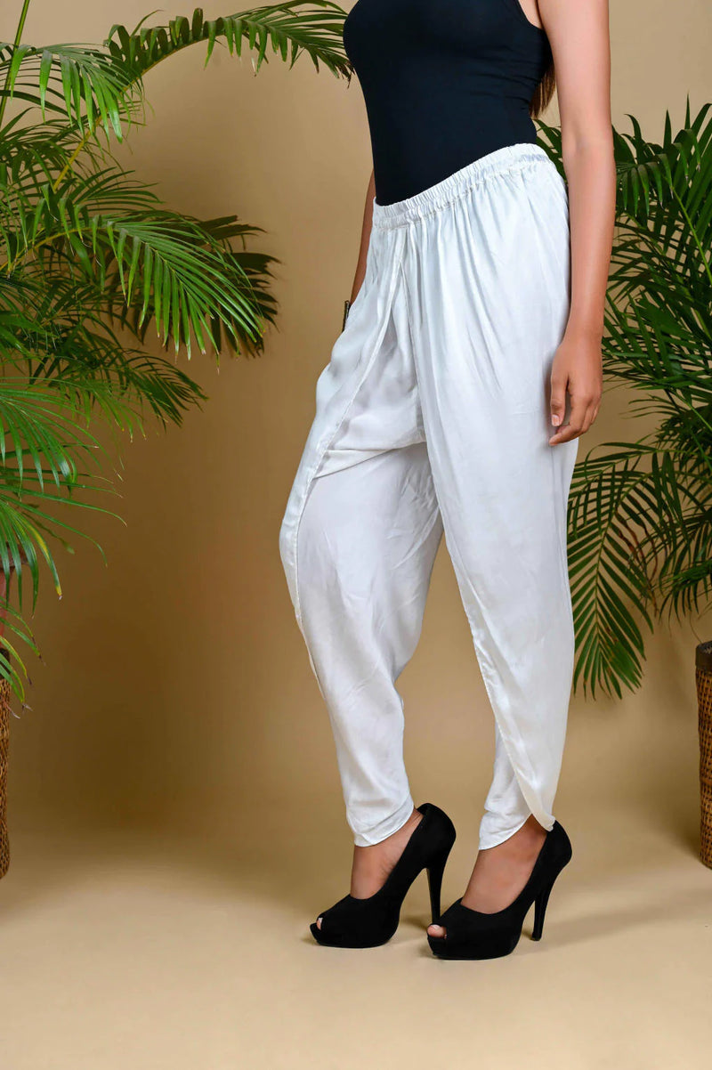 TULIP PANTS-WHITE silk by Dyelogue in white color for women in Singapore