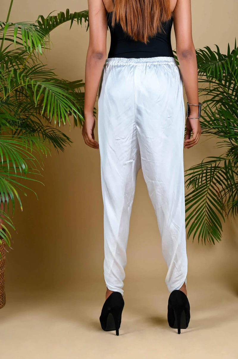 TULIP PANTS-WHITE silk by Dyelogue in white color for women in Singapore