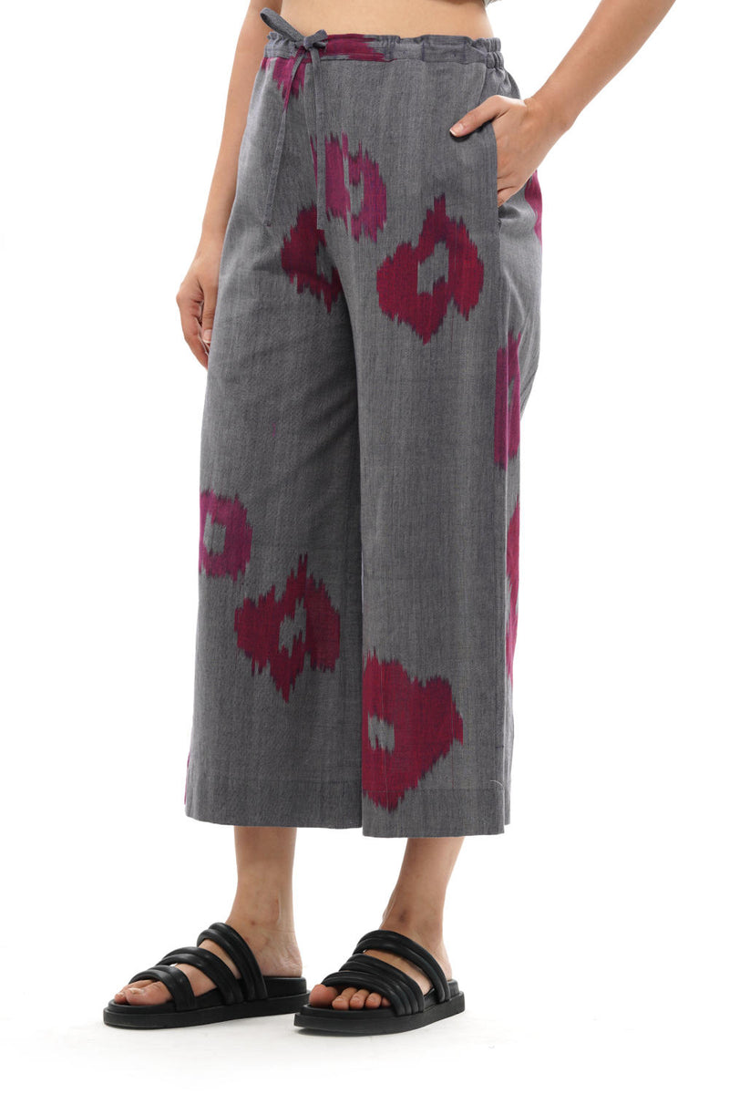 UME PALAZZO 100% cotton by Translate - Handwoven Ikat in blue color for women in Singapore