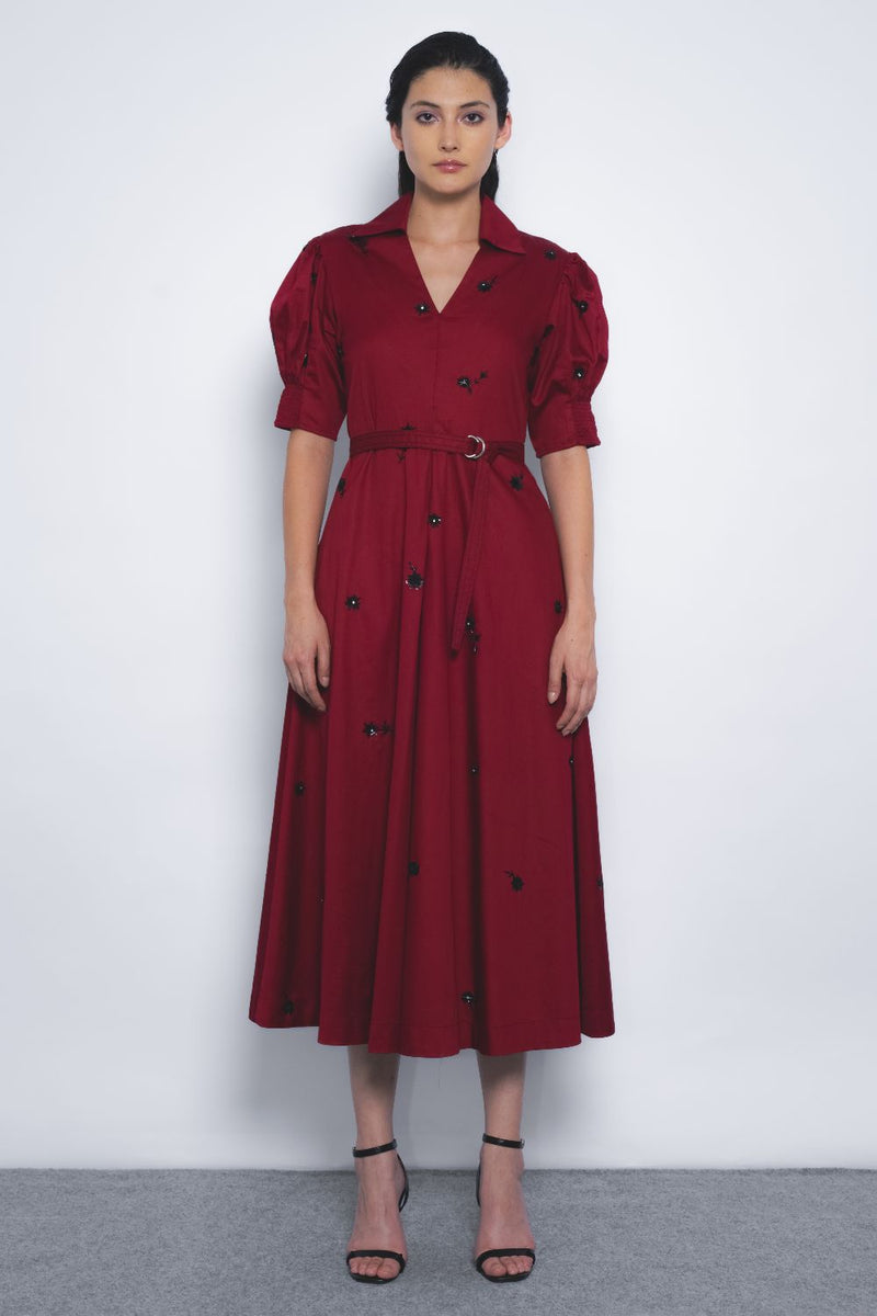 Ume Embroidered Dress - Ruby and Black cotton Buy Ume Embroidered Dress - Ruby and Black from C&W | Dresses for Women by Leh Studios in multi color for women in Singapore