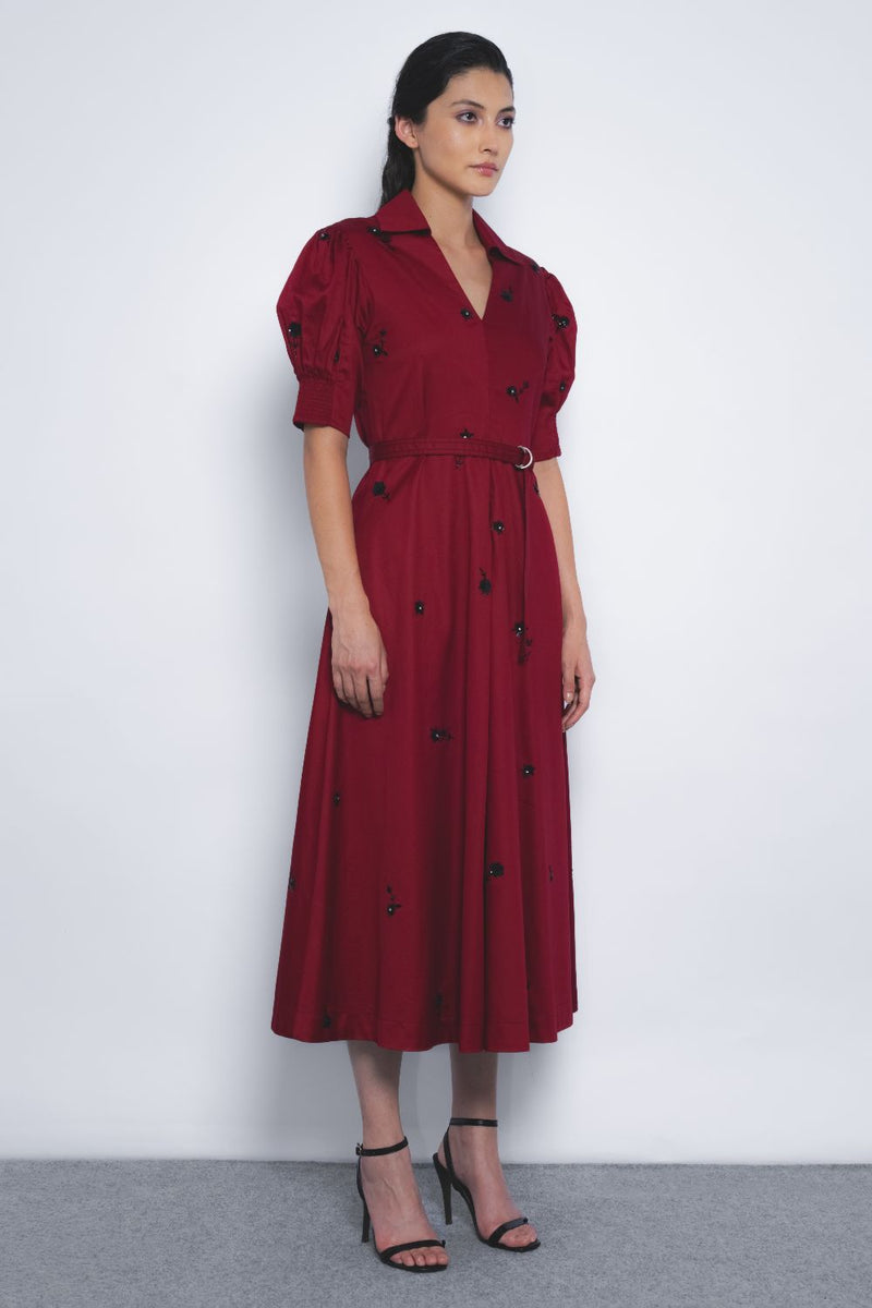 Ume Embroidered Dress - Ruby and Black cotton Buy Ume Embroidered Dress - Ruby and Black from C&W | Dresses for Women by Leh Studios in multi color for women in Singapore