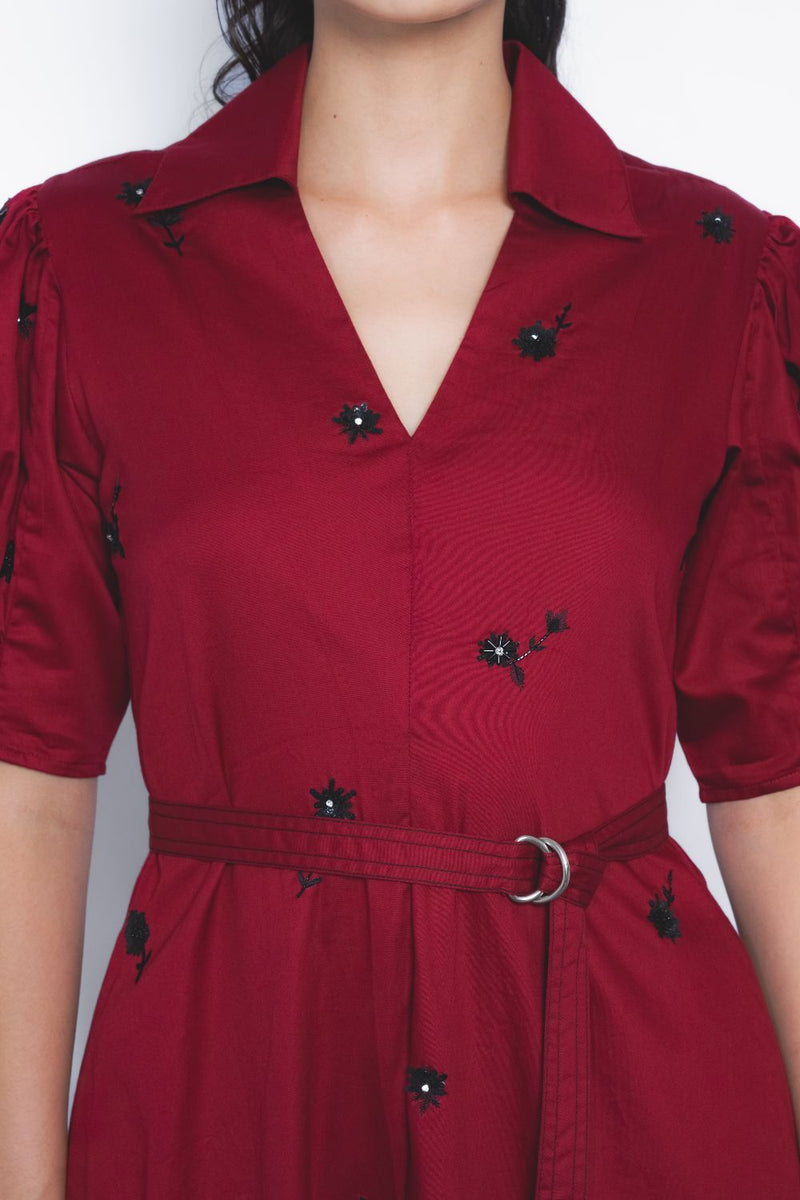 Ume Embroidered Dress - Ruby and Black cotton Buy Ume Embroidered Dress - Ruby and Black from C&W | Dresses for Women by Leh Studios in multi color for women in Singapore