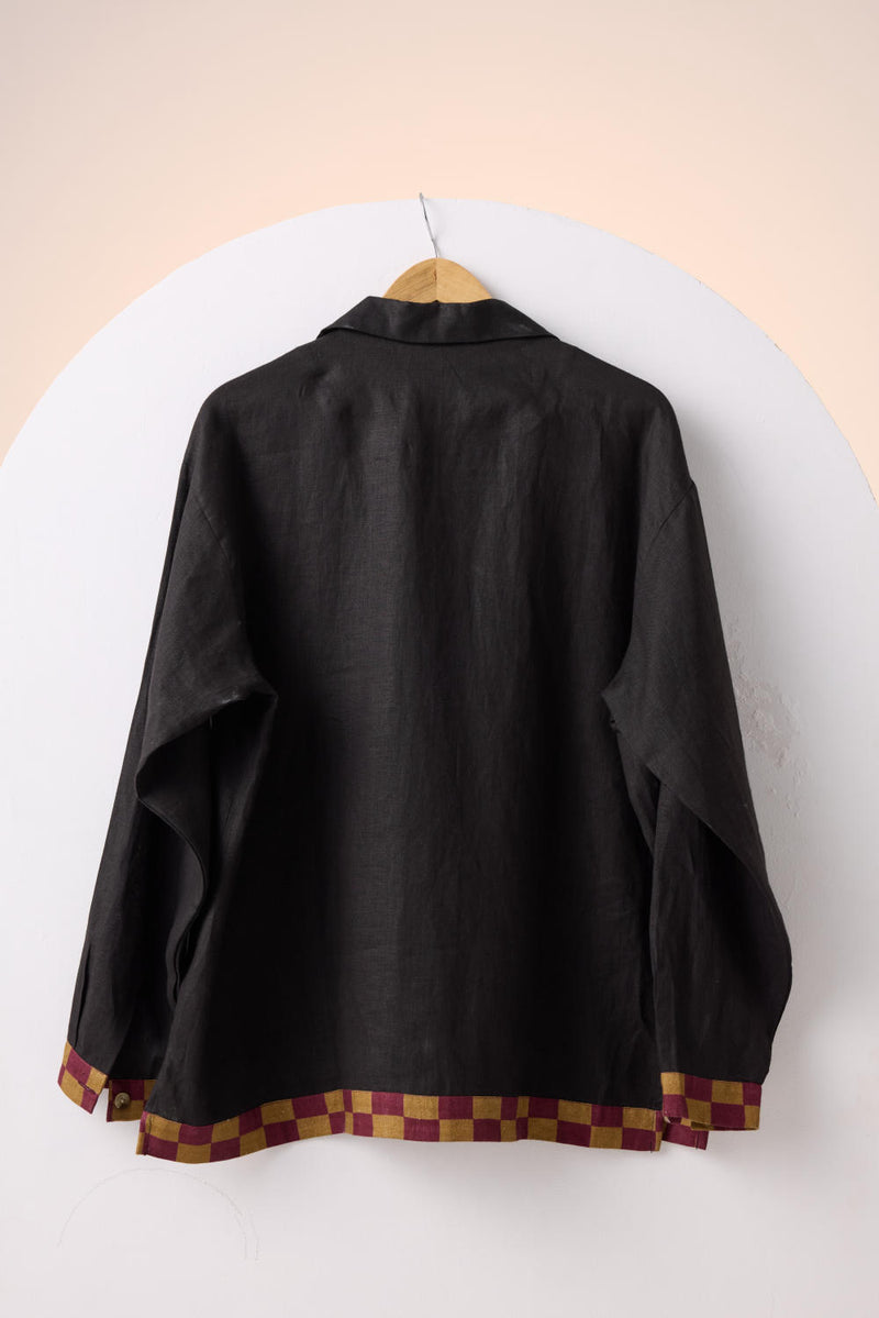 UNISEX OVERSIZED SHIRT -BLACK JUNGLE APPLIQUE linen by CORD for women in Singapore