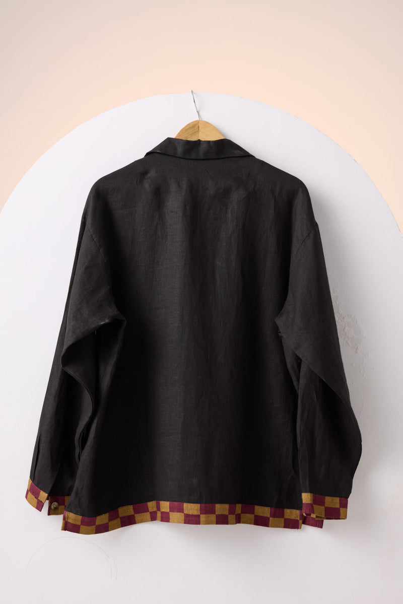 UNISEX OVERSIZED SHIRT -BLACK JUNGLE APPLIQUE linen by CORD for women in Singapore