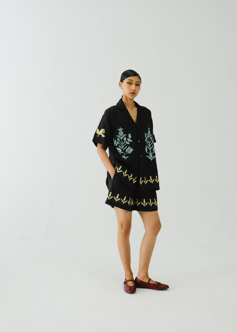 Unisex Set-Black Bird Applique linen by CORD for women in Singapore
