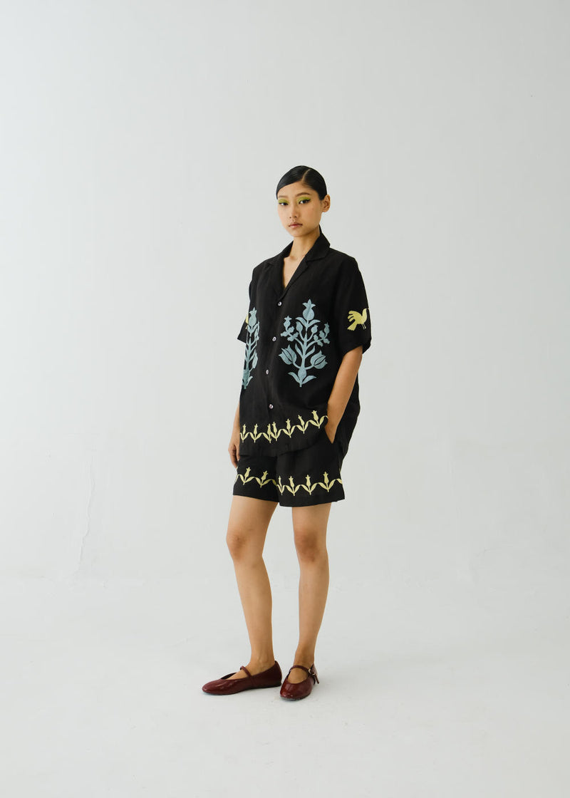 Unisex Set-Black Bird Applique linen by CORD for women in Singapore