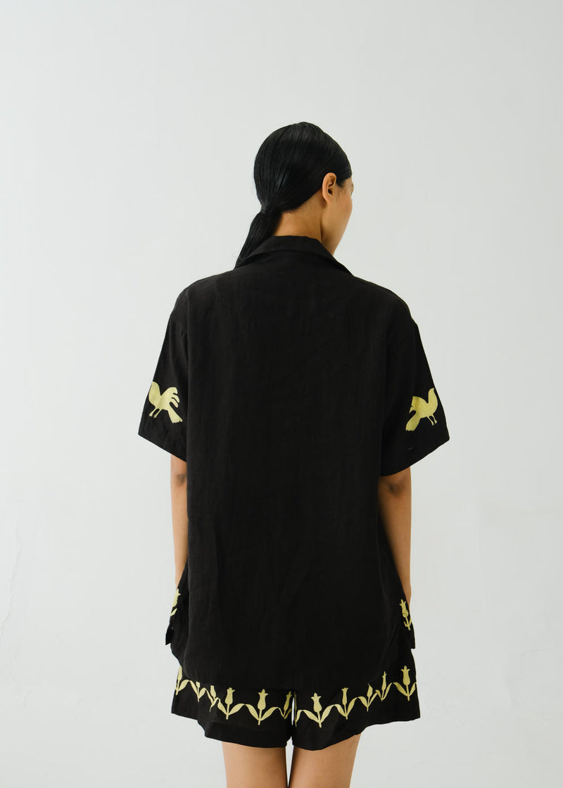 Unisex Set-Black Bird Applique linen by CORD for women in Singapore