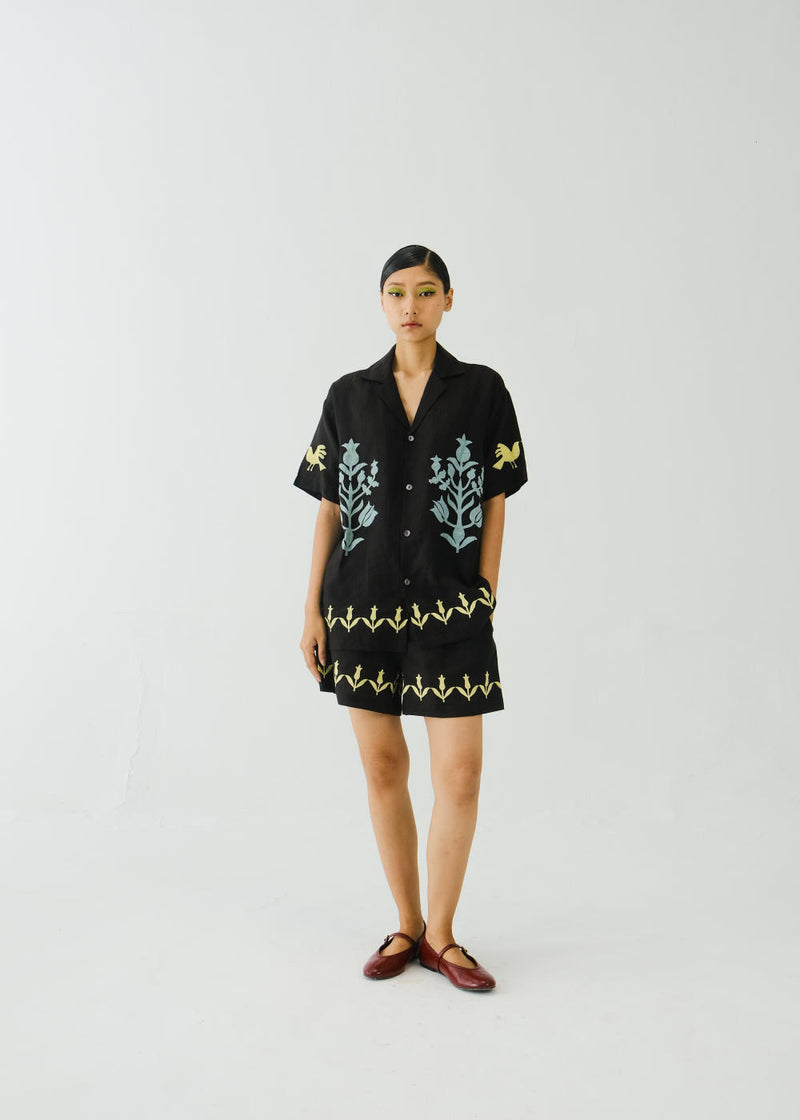 Unisex Set-Black Bird Applique linen by CORD for women in Singapore