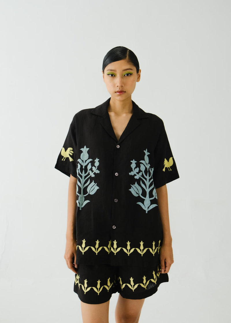 Unisex Shirt-Black Bird Applique linen by CORD for women in Singapore