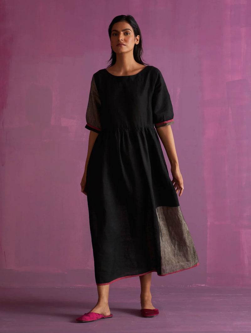 Kiri Signature Linen Dress - Black linen by Manan in black color for women in Singapore