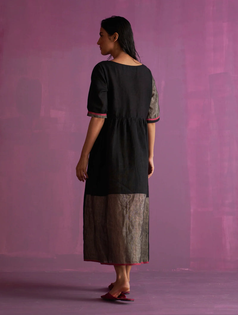 Kiri Signature Linen Dress - Black linen by Manan in black color for women in Singapore