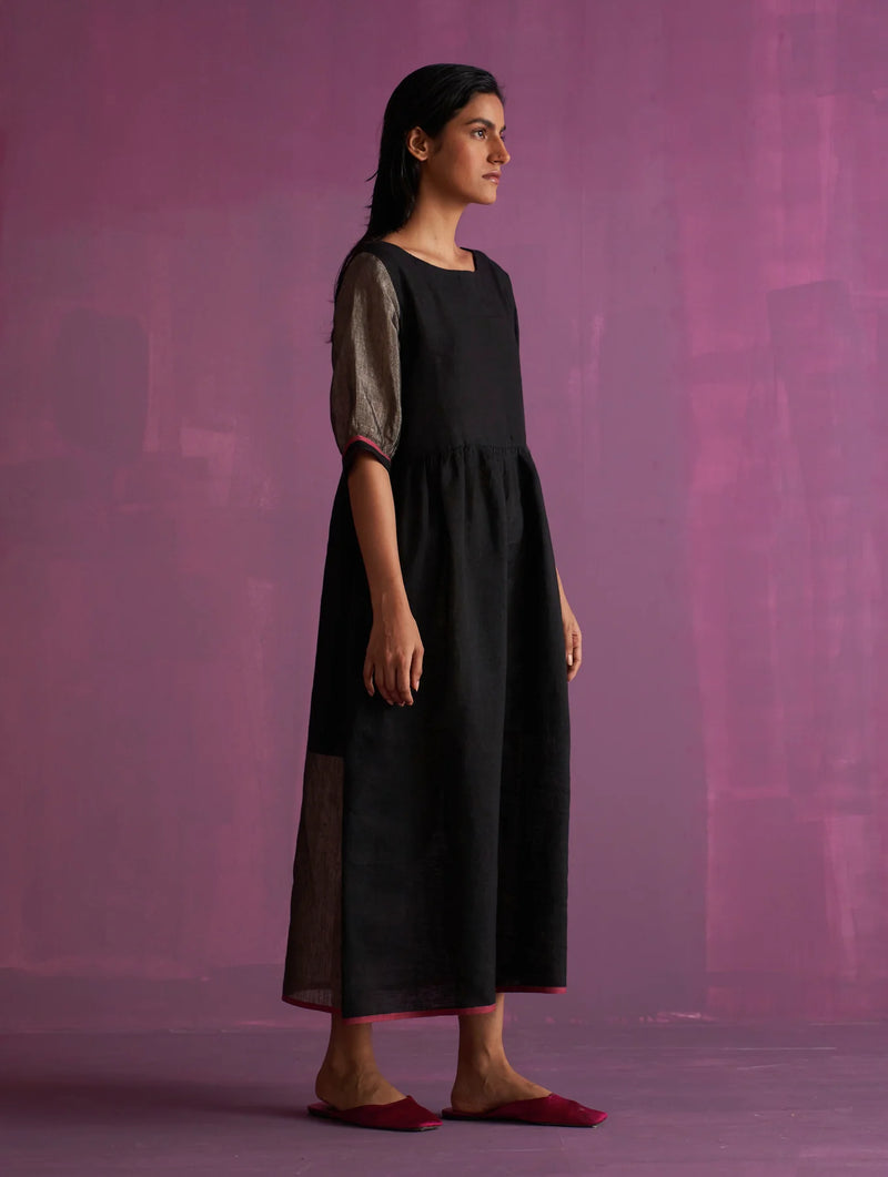 Kiri Signature Linen Dress - Black linen by Manan in black color for women in Singapore