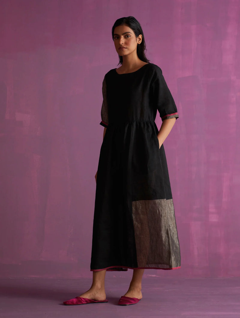 Kiri Linen Dress with Jacket - Black linen by Manan in black color for women in Singapore