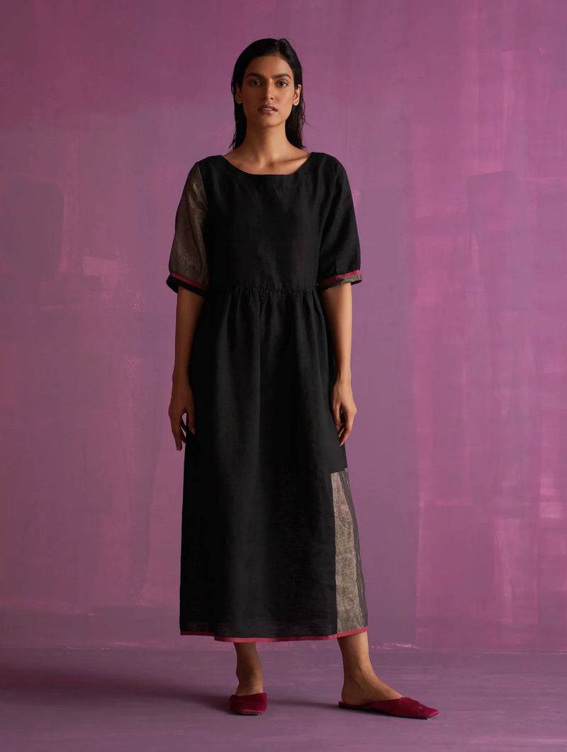 Kiri Linen Dress with Jacket - Black linen by Manan in black color for women in Singapore