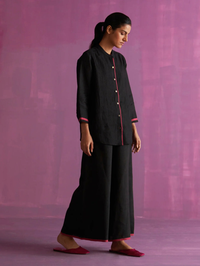 Inga Linen Pant - Black linen by Manan in black color for women in Singapore