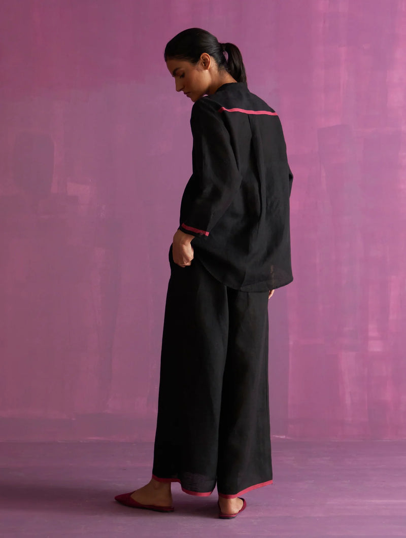 Mio Pintuck Shirt Linen - Black linen by Manan in black color for women in Singapore