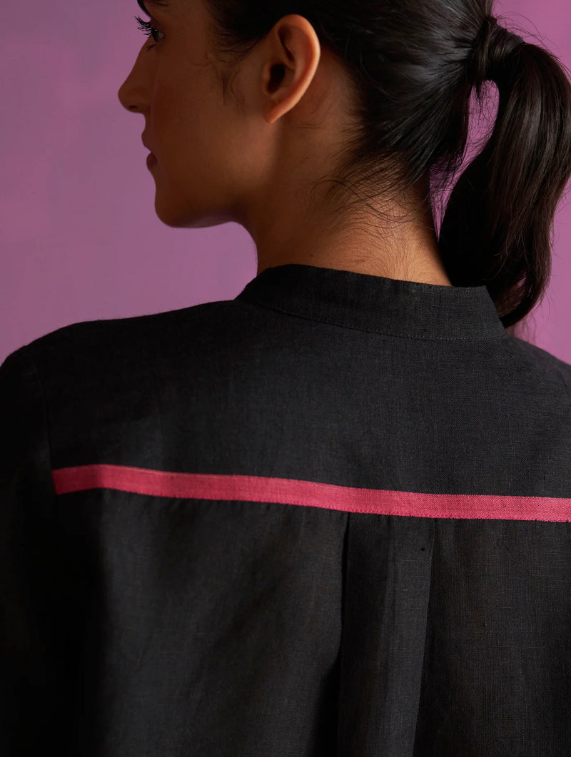 Mio Pintuck Shirt Linen - Black linen by Manan in black color for women in Singapore