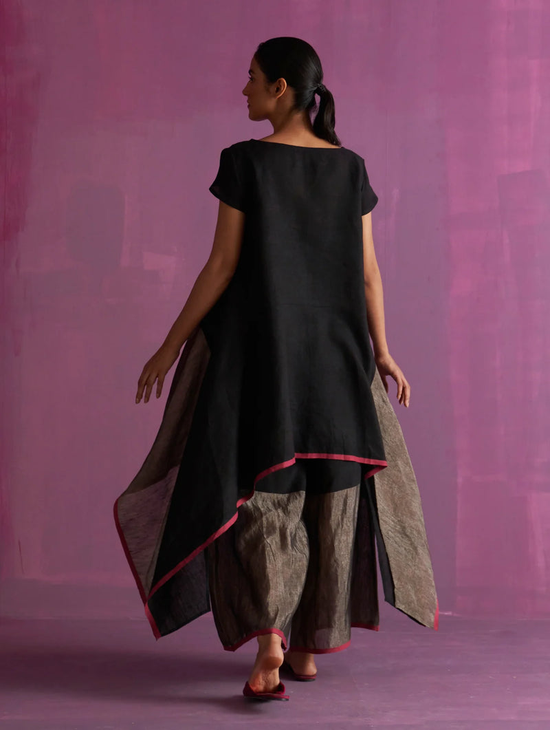Shirin Asymmetrical Linen Top - Black linen by Manan in black color for women in Singapore