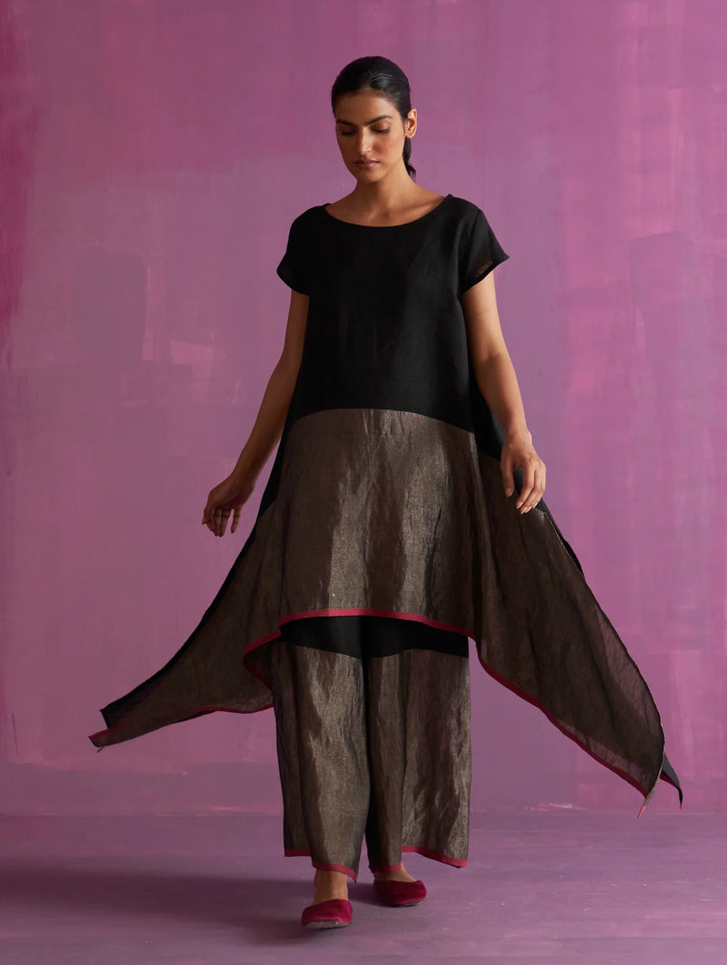 Shirin Asymmetrical Linen Top - Black linen by Manan in black color for women in Singapore