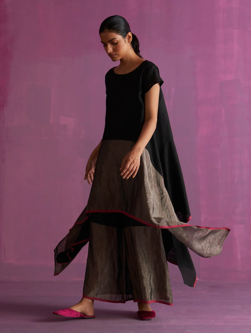 Shirin Asymmetrical Linen Top - Black linen by Manan in black color for women in Singapore
