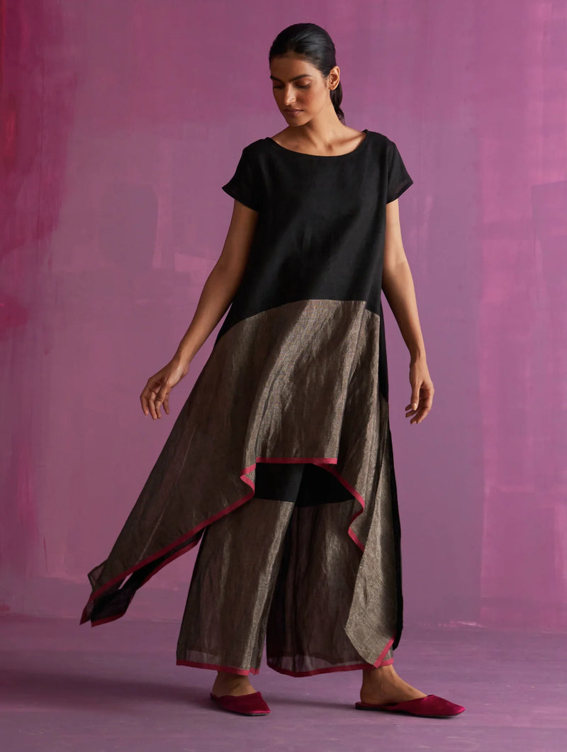 Kasa Co-ord Set with Jacket - Black linen by Manan in black color for women in Singapore