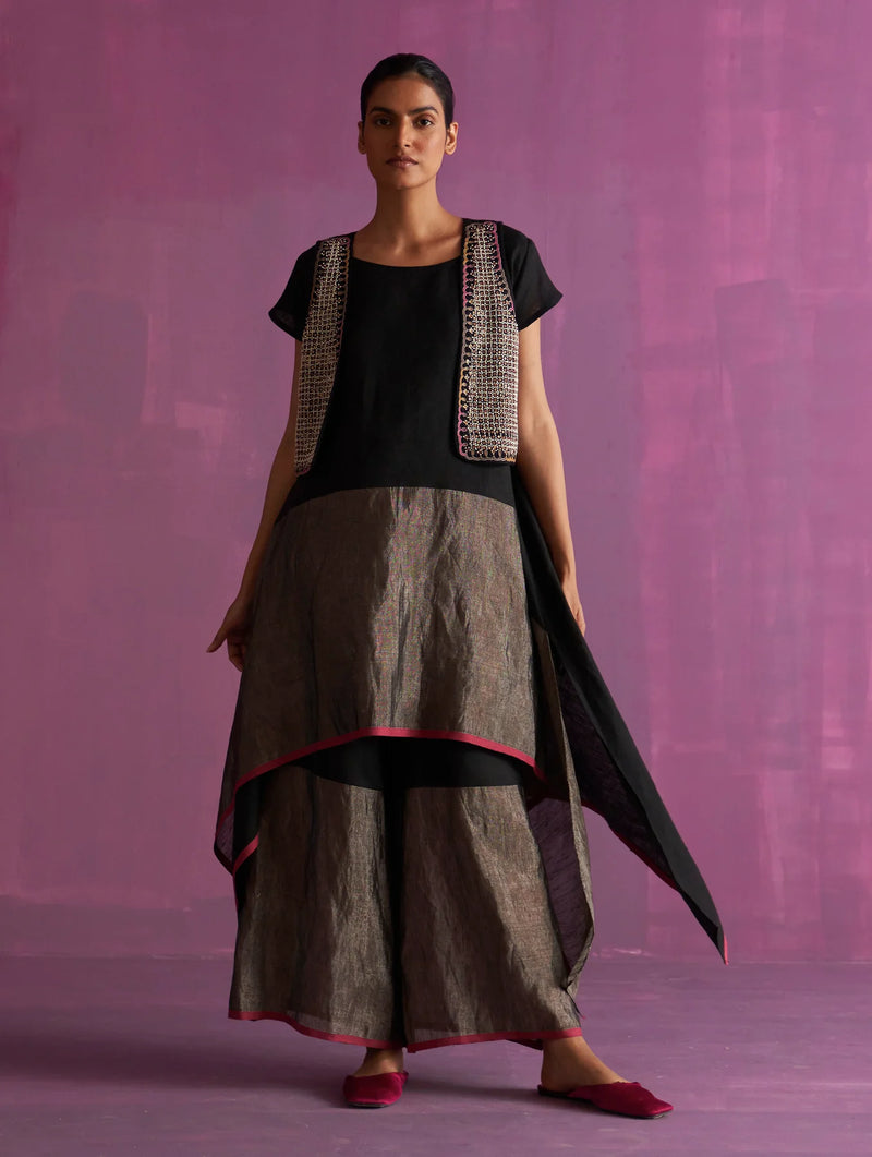 Kasa Co-ord Set with Jacket - Black linen by Manan in black color for women in Singapore