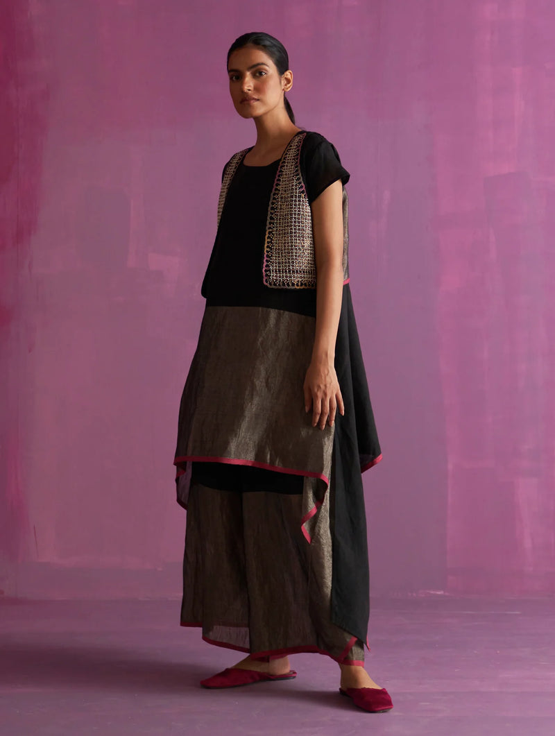 Kasa Co-ord Set with Jacket - Black linen by Manan in black color for women in Singapore
