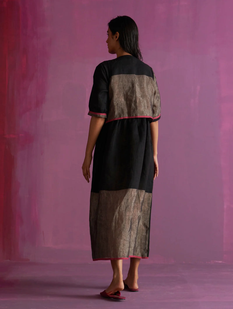 Kiri Linen Dress with Jacket - Black linen by Manan in black color for women in Singapore