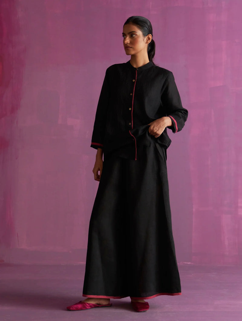 Mio Pintuck Co-ord Set - Black linen by Manan in black color for women in Singapore