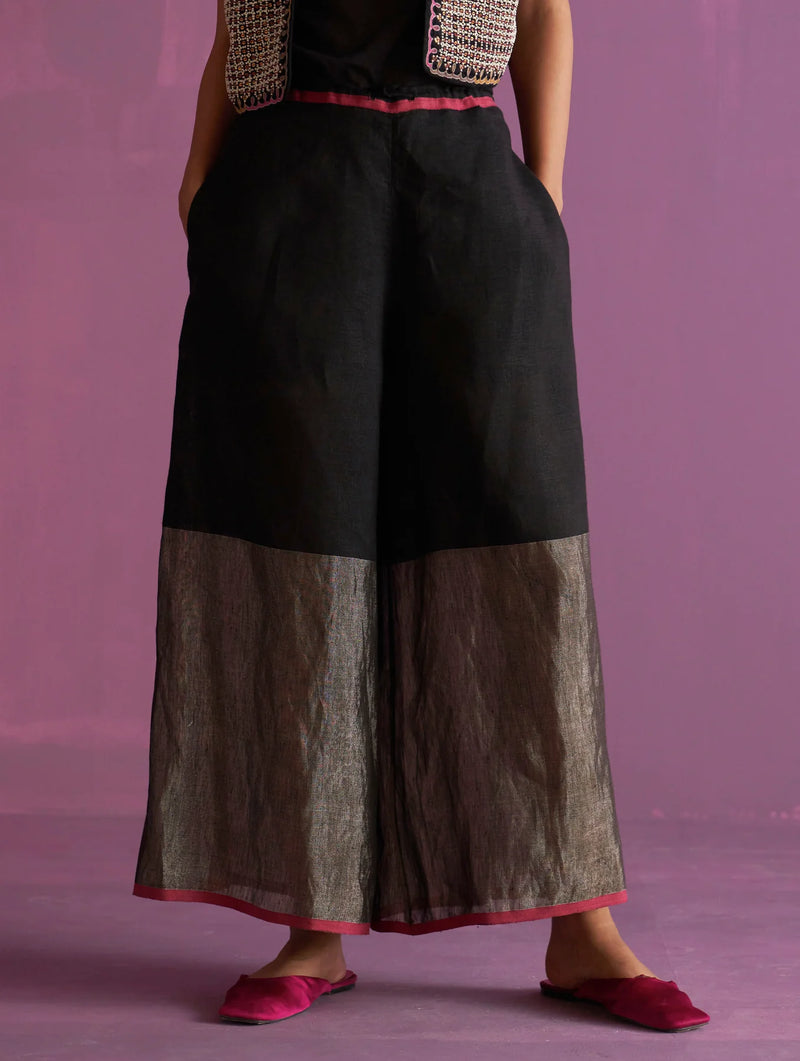 Kasa Co-ord Set with Jacket - Black linen by Manan in black color for women in Singapore