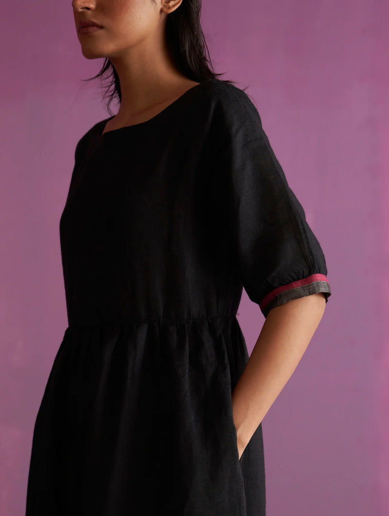 Kiri Signature Linen Dress - Black linen by Manan in black color for women in Singapore