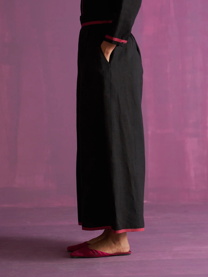 Inga Linen Pant - Black linen by Manan in black color for women in Singapore