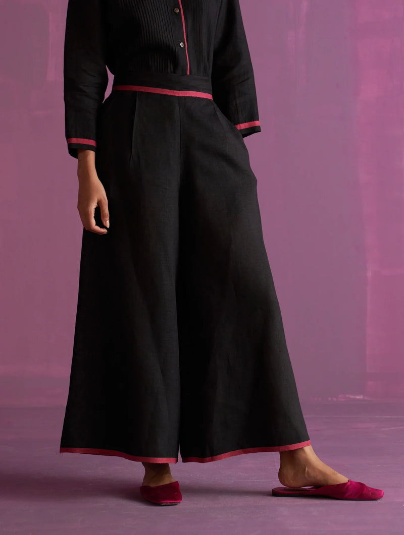 Inga Linen Pant - Black linen by Manan in black color for women in Singapore